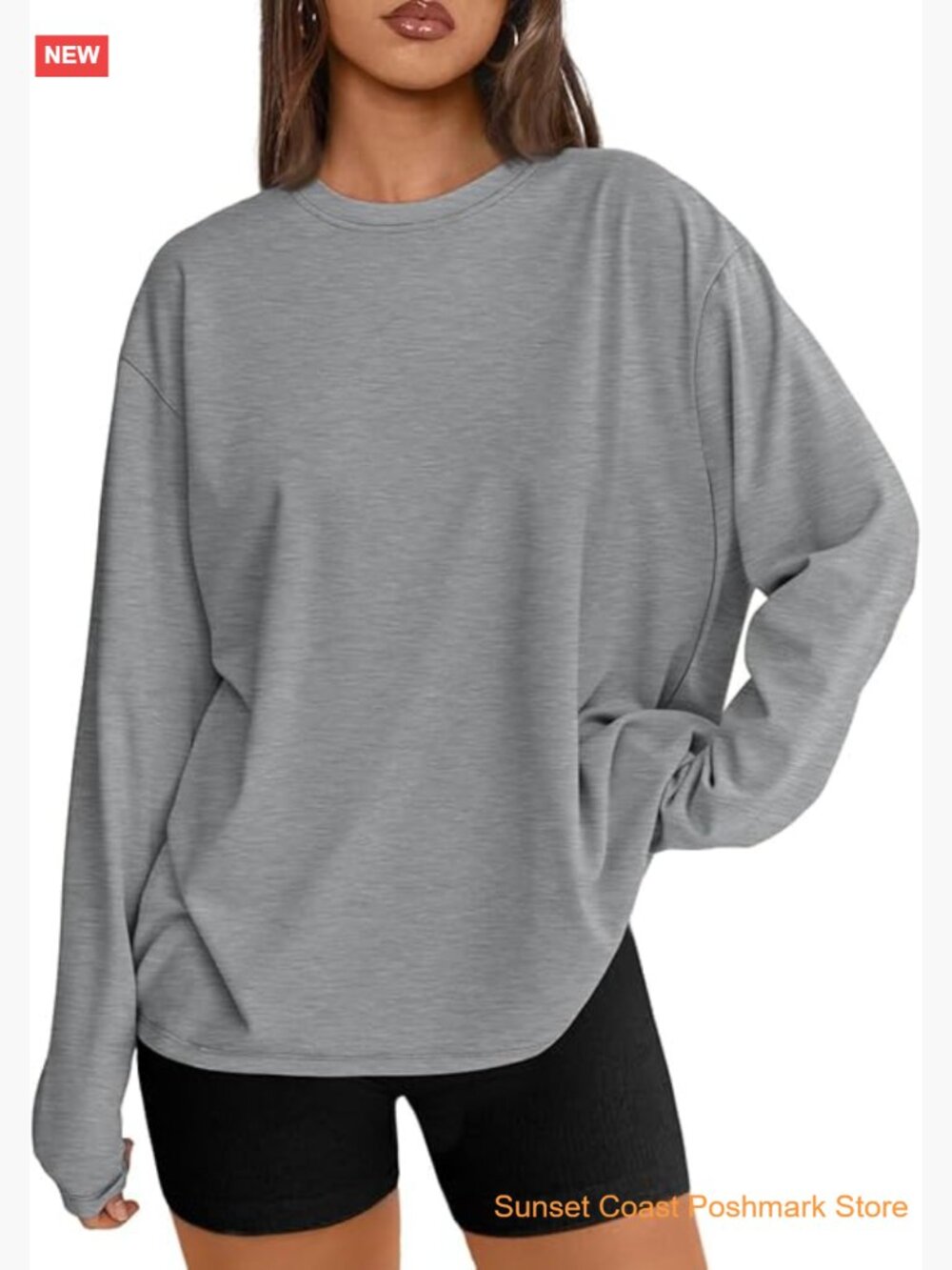 Womens Oversized Long Sleeve T-Shirt Crew Neck Casual Workout Y2K Top